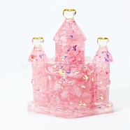 Natural Rose Quartz Chip & Resin Craft Display Decorations, Glittered Castle Figurine, for Home Feng Shui Ornament, 75x65x30mm(DJEW-PW0021-36C)