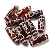 Tibetan Style dZi Beads Strands, Natural Dyed Agate Beads, Rice, Red, God of Wealth Pattern, 30x10mm, Hole: 2mm(G-P526-A04)