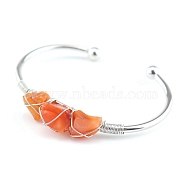 Natural Carnelian Chips Beaded Cuff Bangles, Metal Wire Wrap Bangle, Inner Diameter: 2-1/2 inch(6.5cm)(PW-WG90661-14)