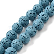Natural Lava Rock Bead Strands, Dyed, Round, Cadet Blue, 8mm, Hole: about 2mm, about 52pcs/strand, 15.5 inch(G-L435-03-8mm-14)