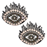 Computerized Embroidery Rhinestones Cloth Sew on Patches, Costume Accessories, Appliques, Eye, Black, 66x75x6mm(DIY-WH0410-23)