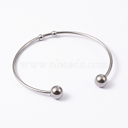 Fashion 304 Stainless Steel Cuff Bangles Torque Bangles, with Soldered Round Beads, Stainless Steel Color, 2 inch~2-1/2 inch(50~65mm)(X-BJEW-H473-01P)