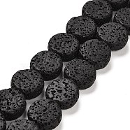 Natural Lava Rock Beads Strands, Flat Round, Dyed, Black, 14~14.5x6mm, Hole: 1.6mm, about 28pcs/strand, 15.75 inch(40cm)(G-L586-D01-04)
