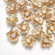 Brass Cubic Zirconia Charms, Flower, Clear, Real 18K Gold Plated, 11.5x10x4.5mm, Hole: 1.5mm(KK-S348-261)