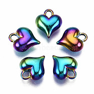 Rainbow Color Alloy Charms, Cadmium Free & Lead Free, Heart, 13x11x5mm, Hole: 2.5x2mm(PALLOY-S180-052-RS)