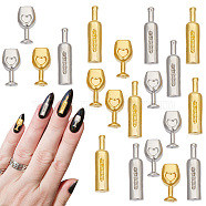 80Pcs 4 Style Alloy Cabochon, Nail Art Decoration Accessories, Wine Bottles & Goblet, Platinum & Golden, 11.5~17.5x4.5~5.5x2~3mm, 20pcs/style(MRMJ-GO0002-02)