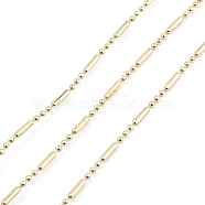 Brass Column & Round Ball Chains, Unwelded, with Spool, Real 18K Gold Plated, 1mm, 5x1mm(CHC-M025-02G)