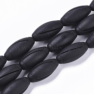Natural Black Stone Beads Strands, Oval, 37x17.5mm, Hole: 1.2mm, about 12pcs/strand, 17.7 inch(45cm)(G-S364-022B)