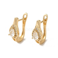 Brass Hoop Earrings, with Glass, Light Gold, 19.5x7.5mm(EJEW-L271-13KCG-10)