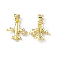 Rack Plating Brass Micro Pave Cubic Zirconia Pendants, Cadmium Free & Lead Free, Long-Lasting Plated, Airplane Charm, Real 18K Gold Plated, 16.5x14x3mm, Hole: 4x3.5mm(ZIRC-I061-03G)