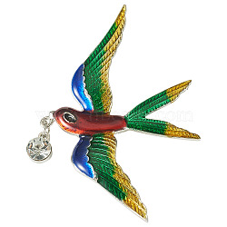 Rhinestone Enamel Pins, Alloy Lapel Pins for Backpack Clothes, Swallow, 70x50mm(JEWB-TADJ0001-03B)