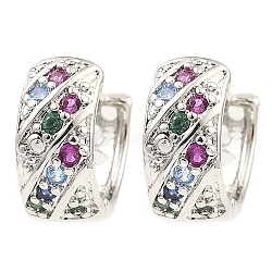 Brass with Colorful Cubic Zirconia Thick Hoop Earrings, Platinum, 5x13mm(EJEW-D078-28P)