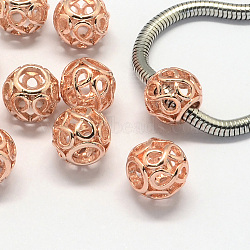 Alloy European Beads, Large Hole Beads, Rondelle, Hollow, Rose Gold, 11x9.5mm, Hole: 5mm(X-PALLOY-S079-004RG)