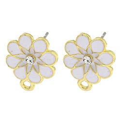 Rack Plating Alloy Stud Earring Finding, with Rhinestone, Cadmium Free & Nickel Free & Lead Free, Flower, White, 16x12.5mm, Hole: 1.6mm, Pin: 10.5x0.5mm(FIND-C053-07G-04)