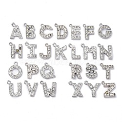 26Pcs 26 Style Alloy Micro Pave Cubic Zirconia Rhinestone Pendants, Alphabet Initial Letter A~Z Charms, Crystal, 16~18.5x11.5~17x2mm, Hole: 2mm, 1Pc/style(ALRI-XCP0001-13)