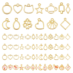 Elite 52Pcs 13 Style Alloy Open Back Bezel Charms, for DIY UV Resin, Epoxy Resin, Pressed Flower Jewelry, Cadmium Free & Lead Free, Mixed Shapes, Golden, 13~16x10~19x1.5~2mm, Hole: 1.4~1.8mm, 4pcs/style(FIND-PH0004-79)
