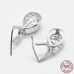 Rhodium Plated 925 Sterling Silver Pendant Bails, Ice Pick & Pinch Bails, teardrop, Platinum, 9x6.5x5mm, Hole: 3x4mm and 1mm, Pin: 0.5mm(STER-E050-36P-A)