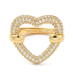 Clear Cubic Zirconia Hollow Heart Adjustable Ring, Brass Ring, Cadmium Free & Lead Free, Real 18K Gold Plated, Inner Diameter: 15~23mm(RJEW-M148-04G)