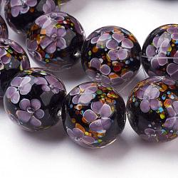 Handmade Inner Flower Lampwork Beads Strands, Round, Lilac, 19~20mm, Hole: 2.5mm, 18pcs/strand, 12.99 inch(LAMP-L072-D06)