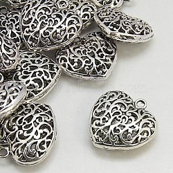Alloy Pendants, Lead Free & Cadmium Free & Nickel Free, Heart, Antique Silver, Size: about 35mm long, 34.5mm wide, 11mm thick, hole: 3.5mm(X-EA11859Y-NF)