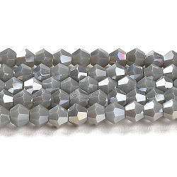Opaque Solid Color Electroplate Glass Beads Strands, AB Color Plated, Faceted, Bicone, Gray, 4x4mm, Hole: 0.8mm, about 87~98pcs/strand, 12.76~14.61 inch(32.4~37.1cm)(GLAA-F029-P4mm-A14)