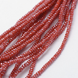Electroplate Opaque Glass Beads Strands, Pearl Luster Plated, Faceted, Rondelle, Red, 2.5x1.5mm, Hole: 0.5mm, about 197~201pcs/strand, 12.9 inch(33cm)(X-EGLA-J144-PL-B02)