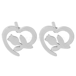 304 Stainless Steel Stud Earrings, Heart, Stainless Steel Color, 8x9mm(EJEW-M242-02A-P)