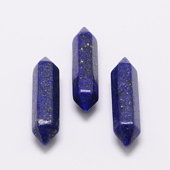 Dyed Natural Lapis Lazuli Double Terminated Point Beads, Healing Stones, Reiki Energy Balancing Meditation Therapy Wand, for Wire Wrapped Pendants Making, No Hole/Undrilled, 35x9x9mm