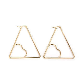 201 Stainless Steel Hoop Earrings, with 304 Stainless Steel Pin, Hypoallergenic Earrings, Triangle with Heart, Golden, 7 Gauge, 57x51x3.5mm, Pin: 1x0.5mm