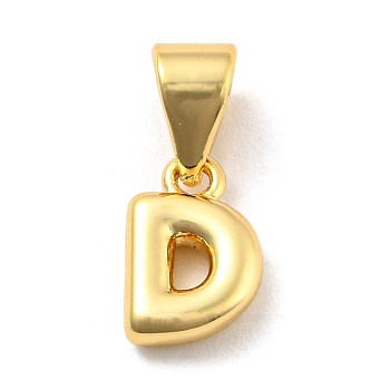 Brass Charms, Real 18K Gold Plated, Long-Lasting Plated, Lead Free & Cadmium Free, Letter Charm, Letter D, 9x6x2mm, Hole: 5x3.5mm