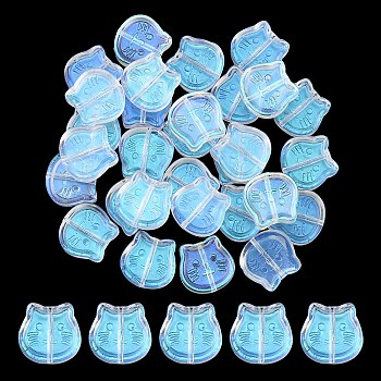 35Pcs Transparent Spray Painted Glass Beads, Cat, Clear AB, 13.5x14x5mm, Hole: 1.2mm