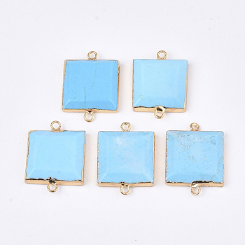 Natural Howlite Links Connectors, Dyed & Heated, with Iron Findings, Square, Golden, 27~28x20~21x5mm, Hole: 2mm