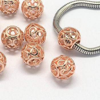 Alloy European Beads, Large Hole Beads, Rondelle, Hollow, Rose Gold, 11x9.5mm, Hole: 5mm