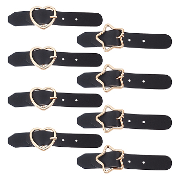 Nbeads 8 Sets 2 Style PU Leather Toggle Buckle, with Iron & Alloy Center Bar Buckles, for Bag Sweater Jacket Coat, Star & Heart, Black, Light Gold, 9x1.5cm, 4 sets/style