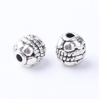 Tibetan Style Alloy Spacer Beads, Oval, Cadmium Free & Lead Free, Antique Silver, 5~5.5x6mm, Hole: 1mm, about 1920pcs/1000g