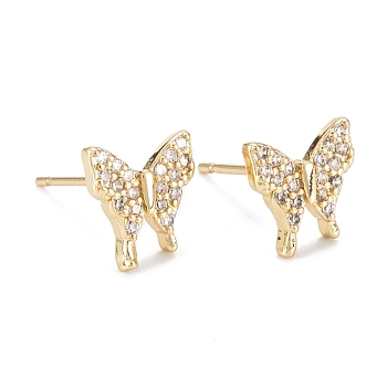 Butterfly Sparkling Cubic Zirconia Stud Earrings for Girl Women, Lead Free & Nickel Free & Cadmium Free, Brass Micro Pave Cubic Zirconia Earrings, Real 18K Gold Plated, 9x9mm, Pin: 0.7mm