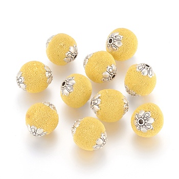 Round Handmade Indonesia Beads, with Alloy Cores, Gold, 13~15x13~14mm, Hole: 1.5mm