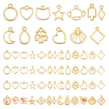 Elite 52Pcs 13 Style Alloy Open Back Bezel Charms, for DIY UV Resin, Epoxy Resin, Pressed Flower Jewelry, Cadmium Free & Lead Free, Mixed Shapes, Golden, 13~16x10~19x1.5~2mm, Hole: 1.4~1.8mm, 4pcs/style