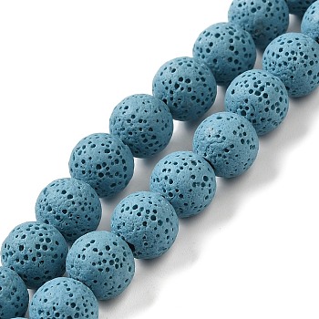 Natural Lava Rock Bead Strands, Dyed, Round, Cadet Blue, 8mm, Hole: about 2mm, about 52pcs/strand, 15.5 inch