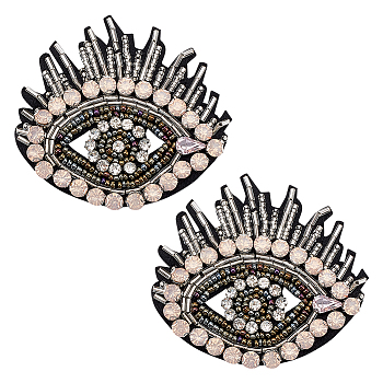 Computerized Embroidery Rhinestones Cloth Sew on Patches, Costume Accessories, Appliques, Eye, Black, 66x75x6mm