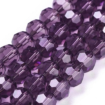 Imitation Austrian Crystal Bead Strands, Grade AAA, Faceted(32 Facets) Round, Purple, 6mm, Hole: 0.7~0.9mm, about 68pcs/strand, 15.7 inch