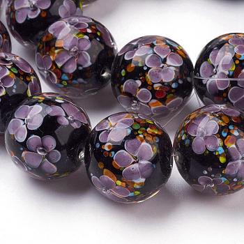 Handmade Inner Flower Lampwork Beads Strands, Round, Lilac, 19~20mm, Hole: 2.5mm, 18pcs/strand, 12.99 inch