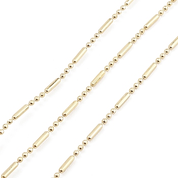 Brass Column & Round Ball Chains, Unwelded, with Spool, Real 18K Gold Plated, 1mm, 5x1mm