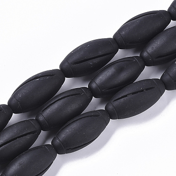 Natural Black Stone Beads Strands, Oval, 37x17.5mm, Hole: 1.2mm, about 12pcs/strand, 17.7 inch(45cm)