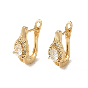 Brass Hoop Earrings, with Glass, Light Gold, 19.5x7.5mm