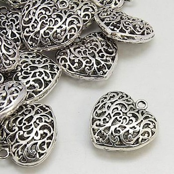 Alloy Pendants, Lead Free & Cadmium Free & Nickel Free, Heart, Antique Silver, Size: about 35mm long, 34.5mm wide, 11mm thick, hole: 3.5mm
