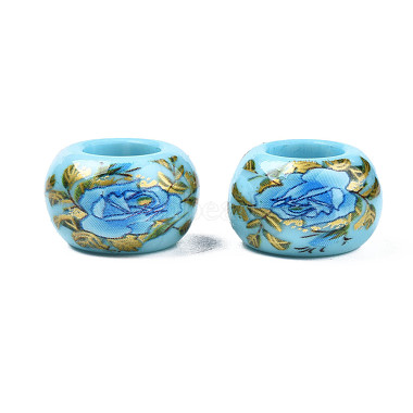 Flower Printed Opaque Acrylic Rondelle Beads(SACR-S305-27-E02)-2
