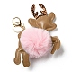 Imitation Rex Rabbit Fur & PU Leather Christmas Reindeer Pendant Keychain(KEYC-K018-02KCG-02)-2