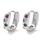 Brass Hoop Earrings, with Glass, Oval, Real Platinum Plated, 13.5x4.5x12mm(EJEW-C121-04P)