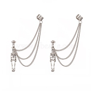 Skeleton Tibetan Style Alloy Dangle Stud Earrings, Brass Ear Cuff Earrings for Women, 304 Stainless Steel Curb Chains Tassel Earrings, Antique Silver & Stainless Steel Color, 88mm, Pin: 0.8mm(EJEW-JE05194)